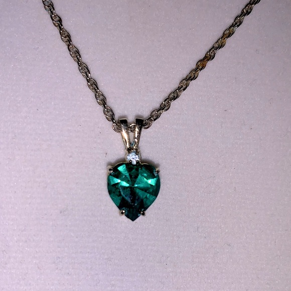Emerald Heart & Sapphire Gold Plated Necklace - Picture 1 of 7